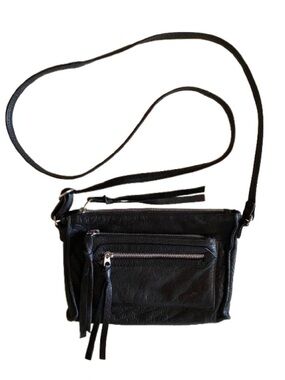 Day & Mood Women’s Anni Leather Crossbody Bag Black with Front Zip Pockets Boho